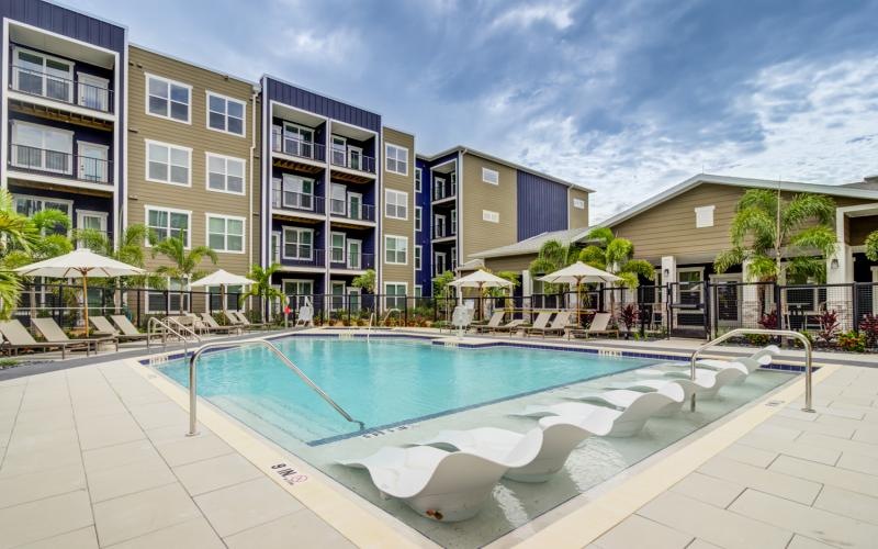 a swimming pool in a courtyard