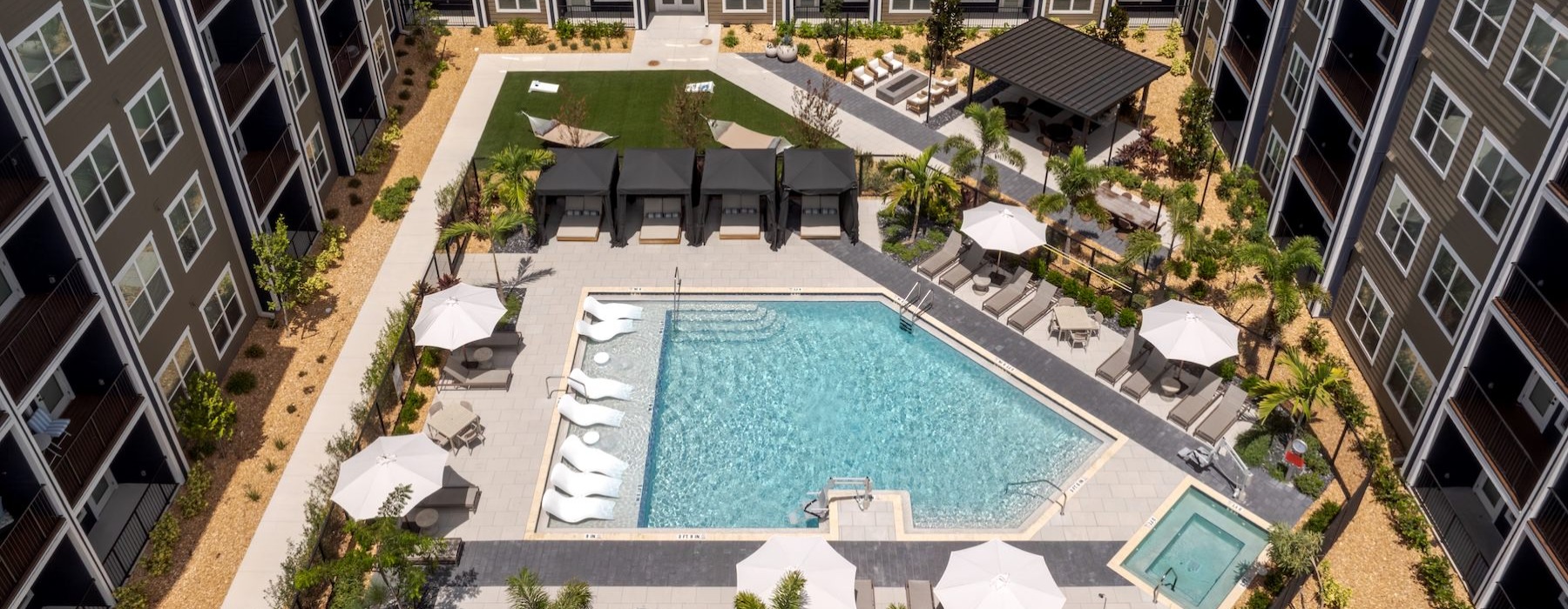 a pool in a courtyard